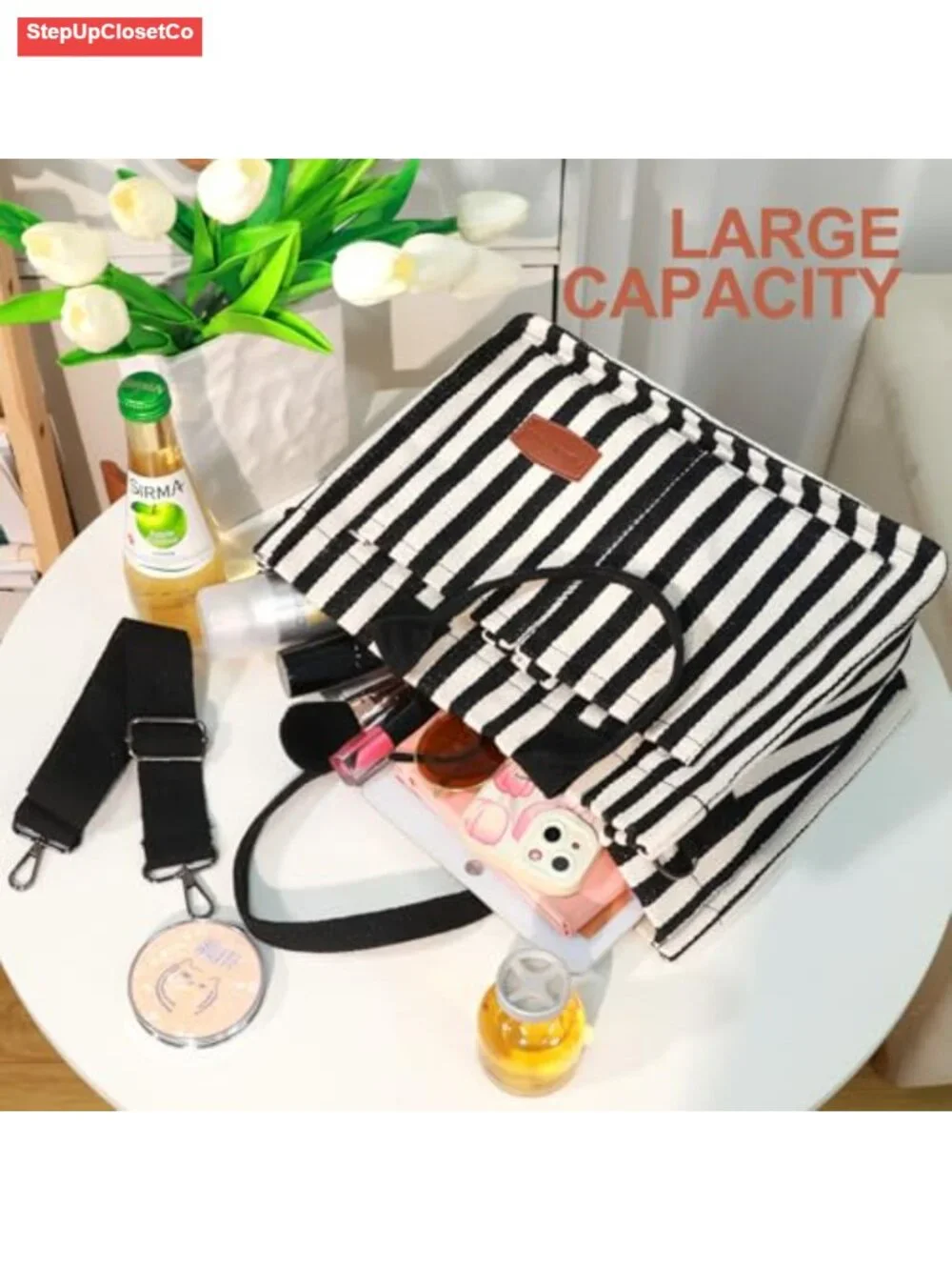 Women Canvas Tote Bag with Multiple Pockets, Work & Bible Study Handbag